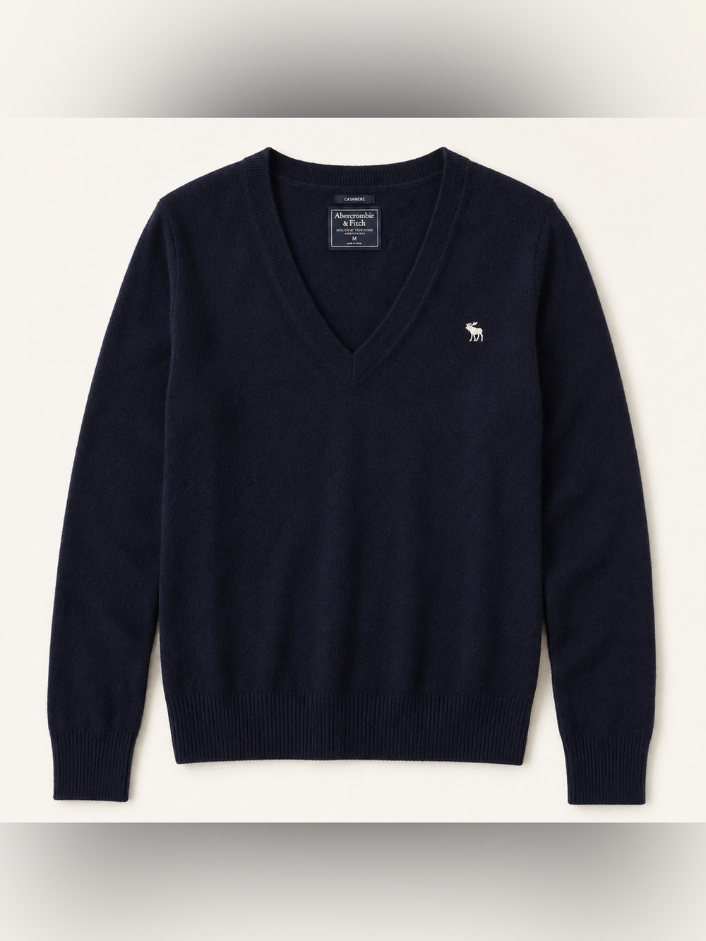 Abercrombie & Fitch 100% Cashmere V-Neck Sweater navy Size M pullover preppy